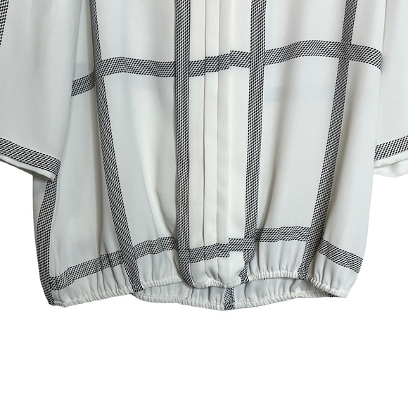 41 Hawthorn Womens Blouse Size Medium White Black Windowpane 3/4 Sleeve Chiffon - Picture 3 of 7